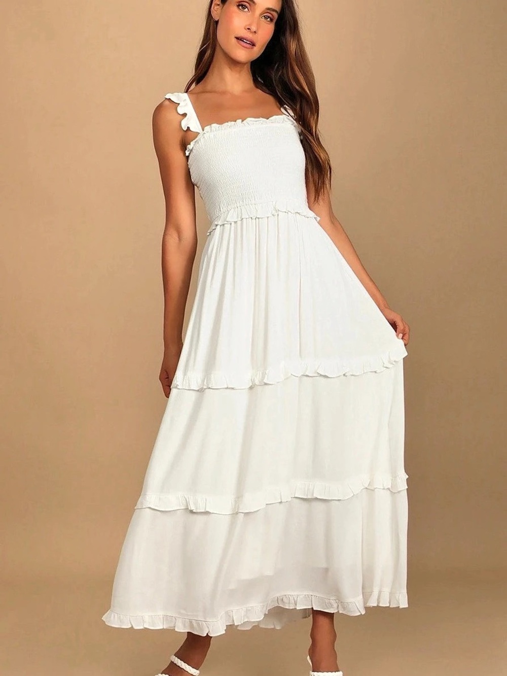 Lulus Fun Afternoon White Smocked Tiered Maxi Dress